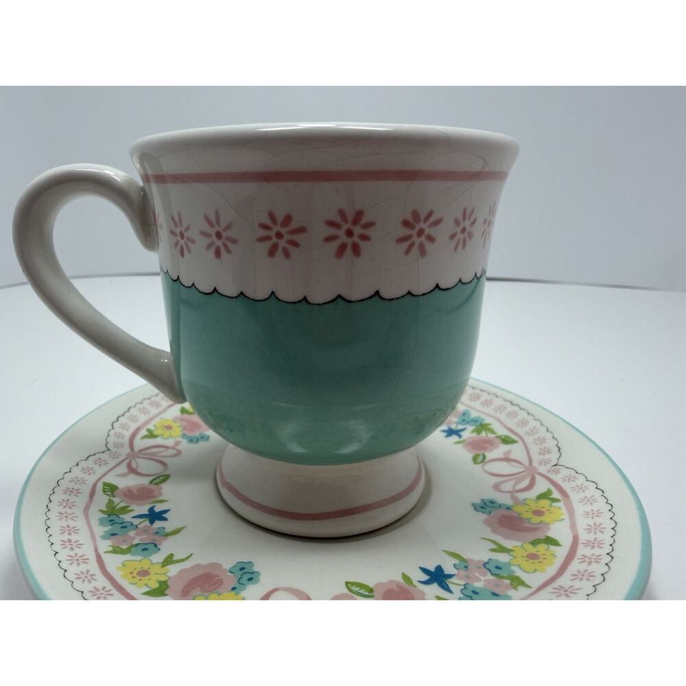 Yankee Candle Vintage Floral Pastel Ceramic Teacup & Saucer Tea Light Holder - Picture 2 of 6